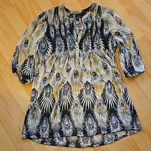 (3 For $10) Blue and gold smocked tunic/mini dress